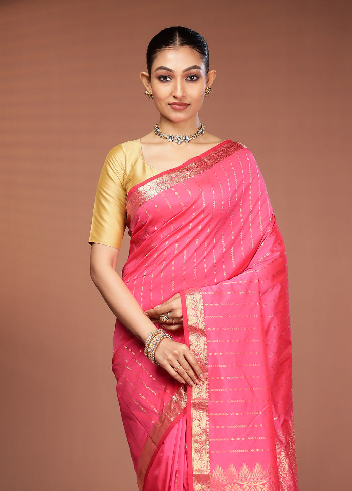 Pink Kanjivaram Silk Saree With Blouse Piece