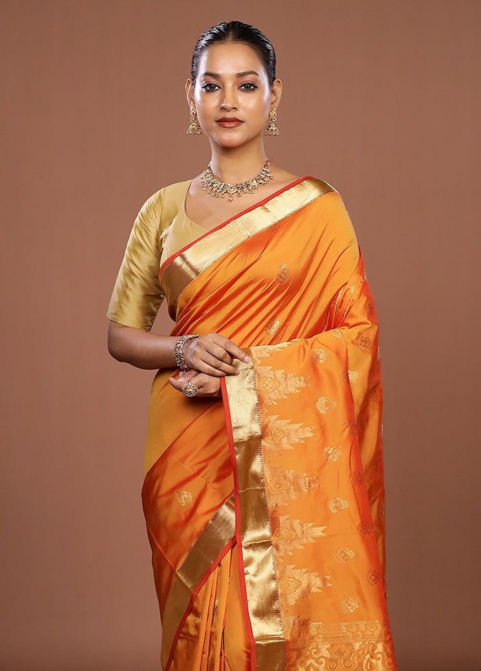 Rust Kanjivaram Silk Saree With Blouse Piece