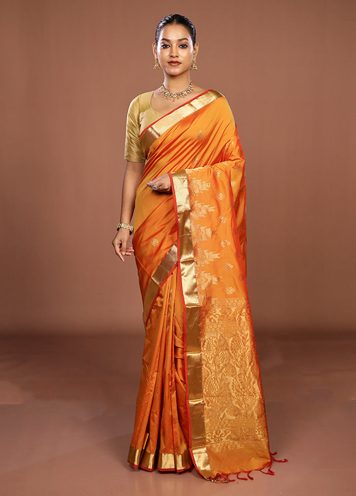Rust Kanjivaram Silk Saree With Blouse Piece