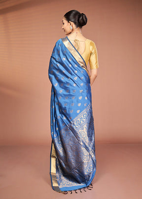 Blue Kanjivaram Silk Saree With Blouse Piece