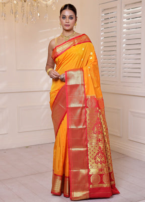 Yellow Kanjivaram Silk Saree With Blouse Piece