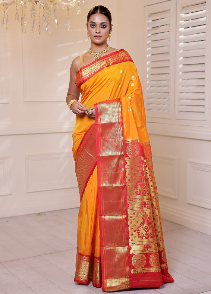 Yellow Kanjivaram Silk Saree With Blouse Piece