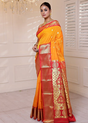 Yellow Kanjivaram Silk Saree With Blouse Piece