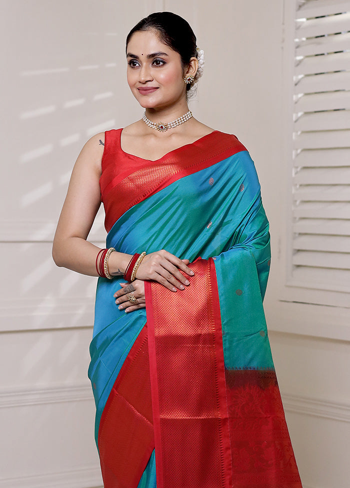 Blue Kanjivaram Silk Saree With Blouse Piece