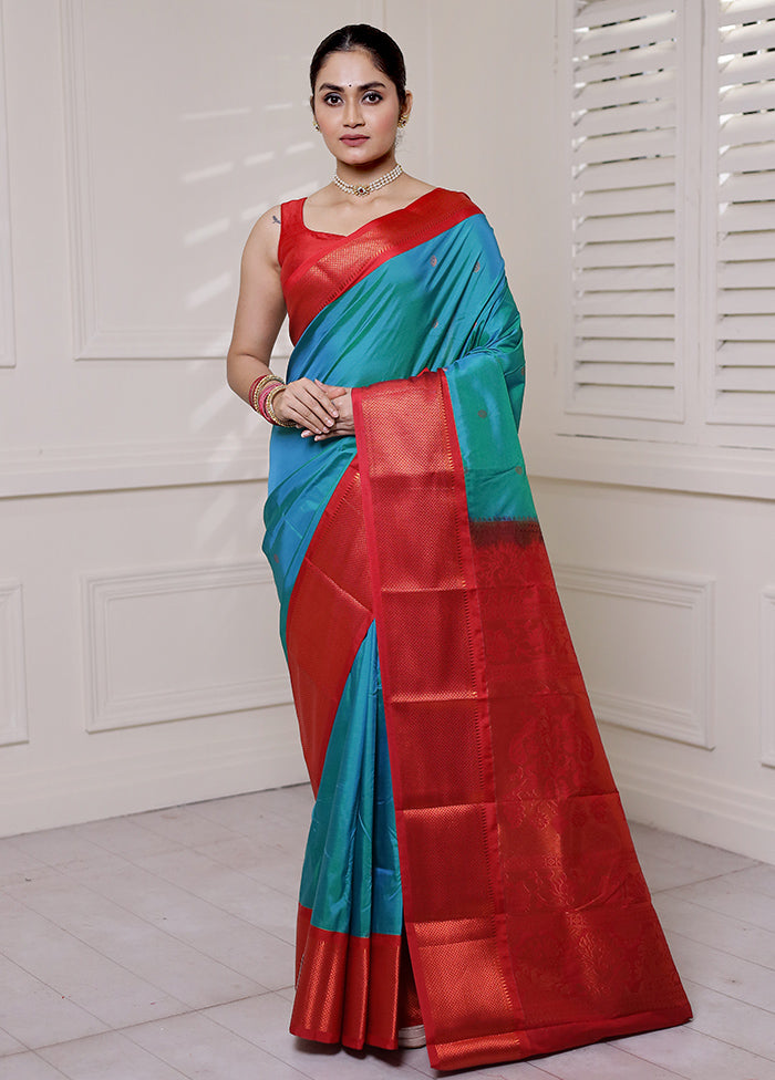 Blue Kanjivaram Silk Saree With Blouse Piece