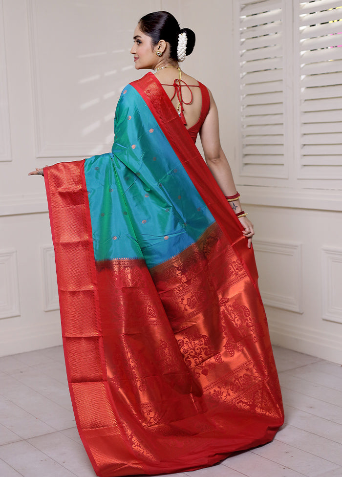 Blue Kanjivaram Silk Saree With Blouse Piece