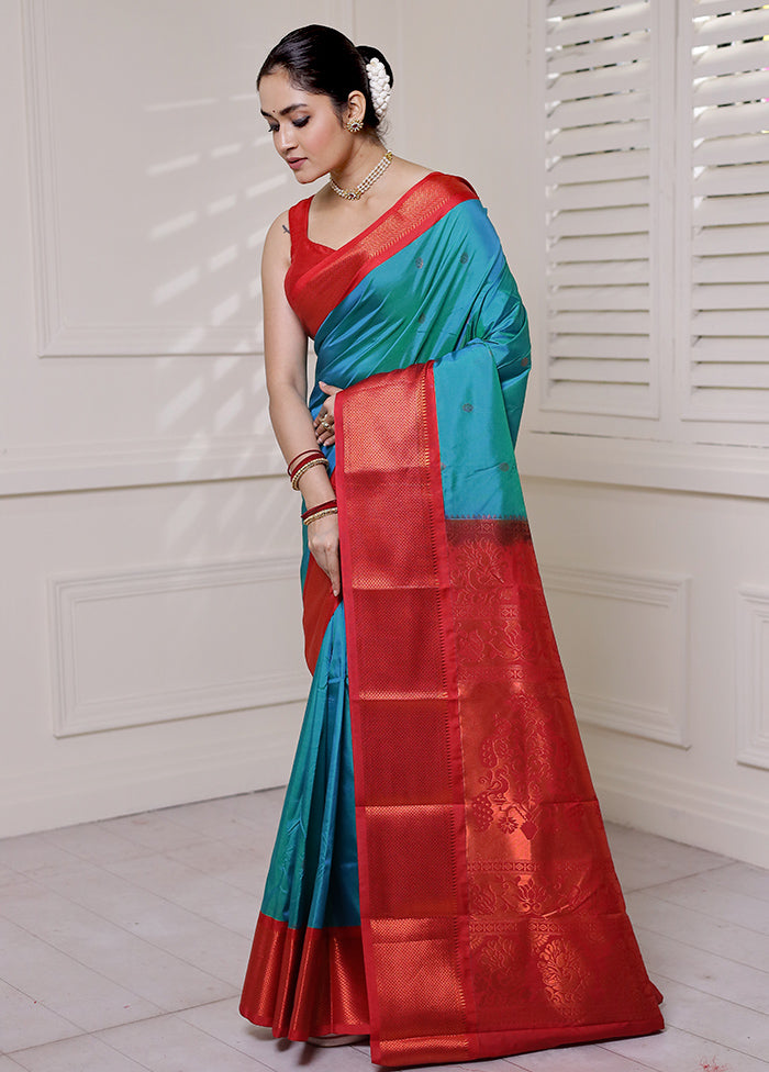 Blue Kanjivaram Silk Saree With Blouse Piece