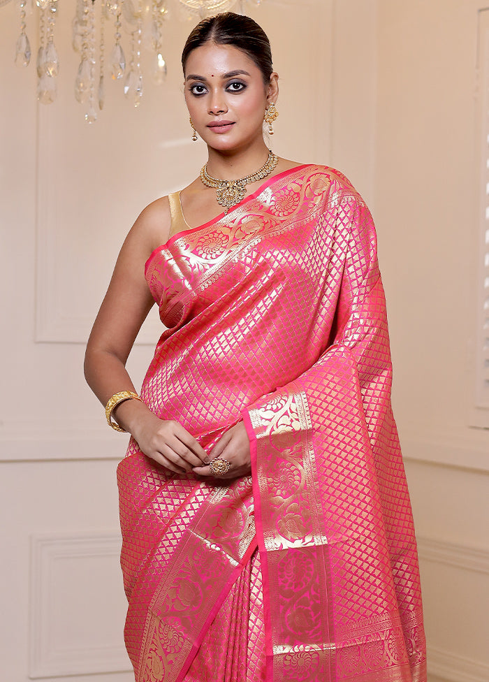 Pink Kanjivaram Silk Saree With Blouse Piece