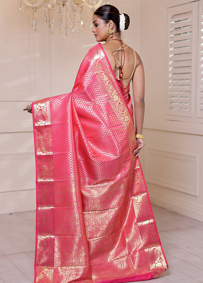 Pink Kanjivaram Silk Saree With Blouse Piece