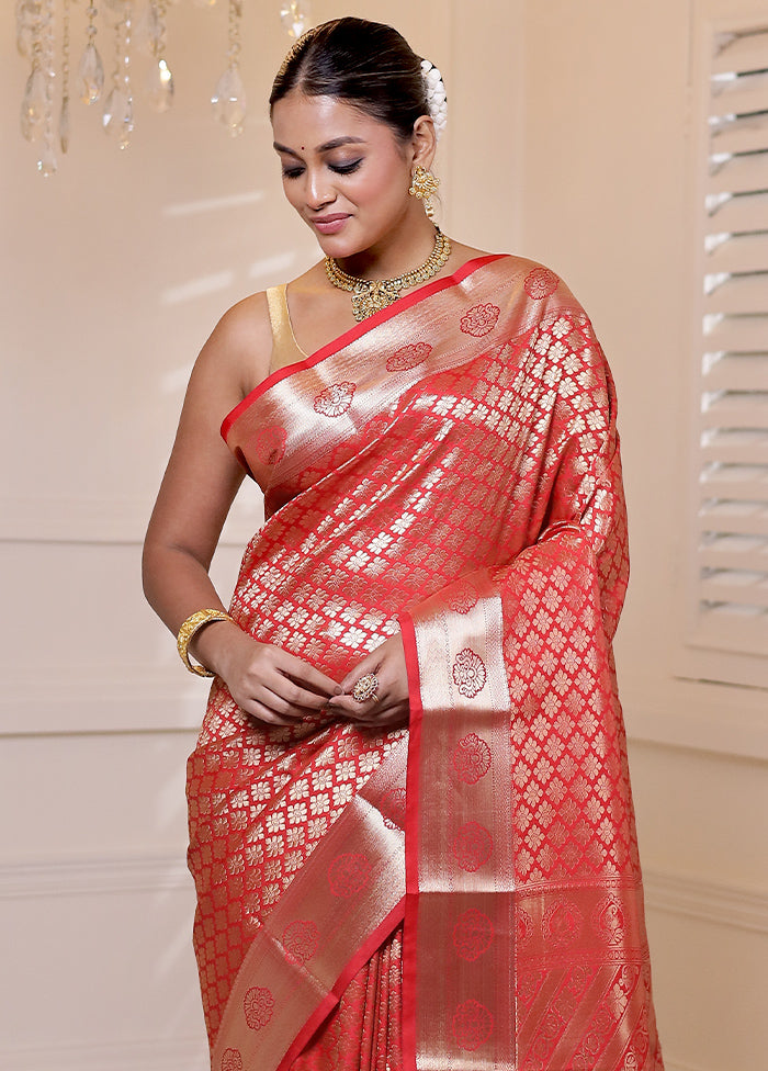 Red Kanjivaram Silk Saree With Blouse Piece