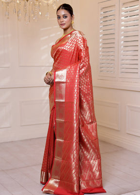 Red Kanjivaram Silk Saree With Blouse Piece