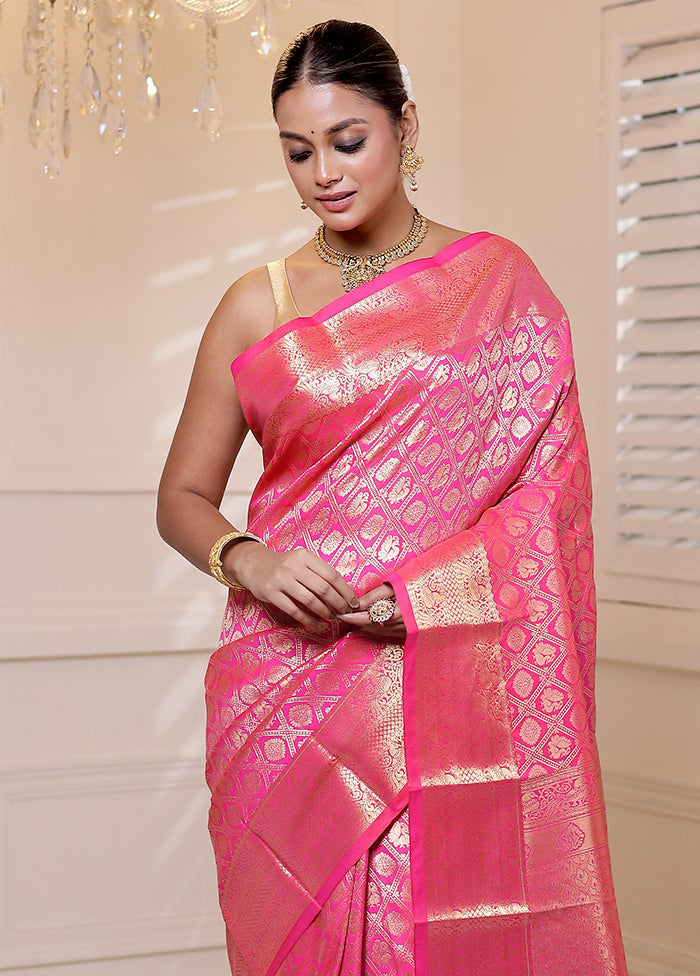 Pink Kanjivaram Silk Saree With Blouse Piece