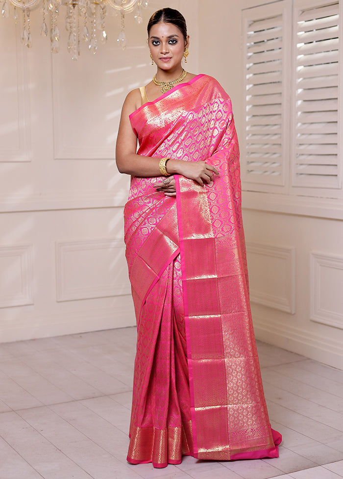 Pink Kanjivaram Silk Saree With Blouse Piece