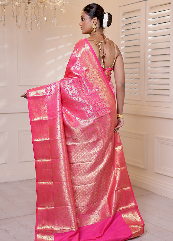 Pink Kanjivaram Silk Saree With Blouse Piece