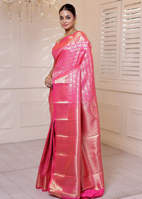 Pink Kanjivaram Silk Saree With Blouse Piece