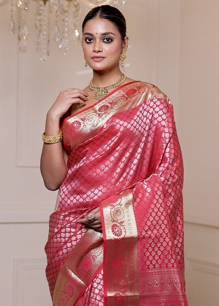 Pink Kanjivaram Silk Saree With Blouse Piece