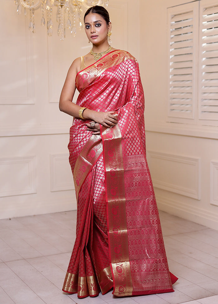 Pink Kanjivaram Silk Saree With Blouse Piece