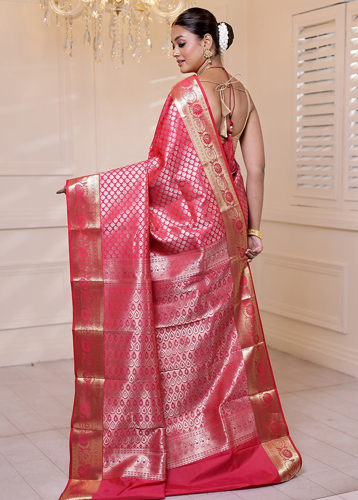 Pink Kanjivaram Silk Saree With Blouse Piece