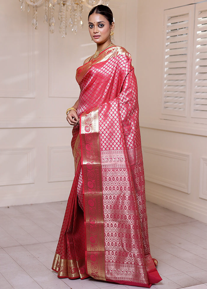 Pink Kanjivaram Silk Saree With Blouse Piece