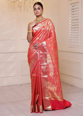 Peach Kanjivaram Silk Saree With Blouse Piece