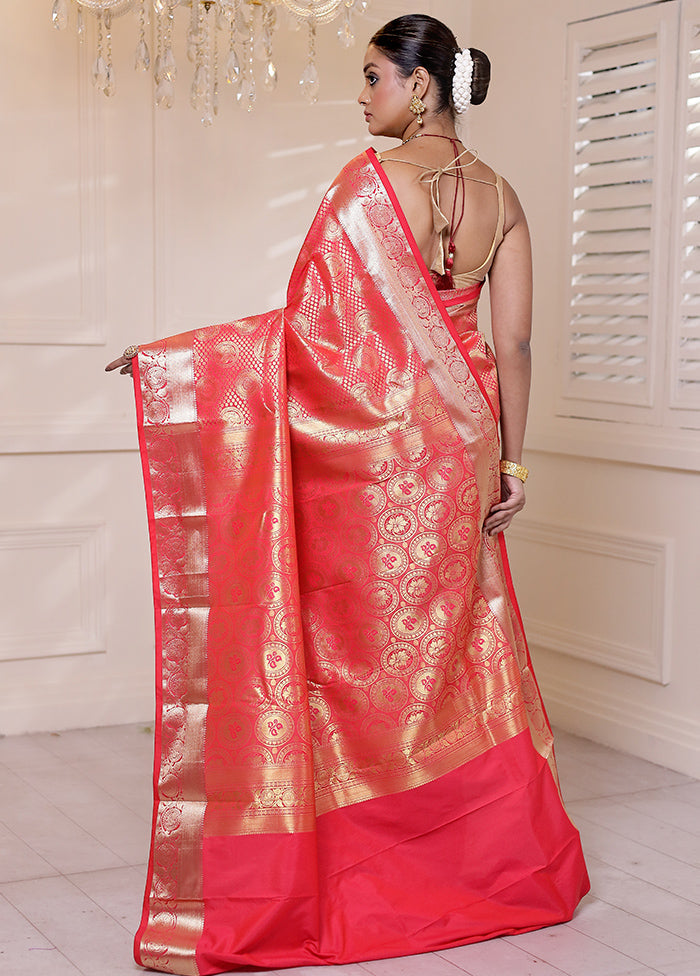 Peach Kanjivaram Silk Saree With Blouse Piece