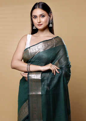 Green Cotton Saree With Blouse Piece