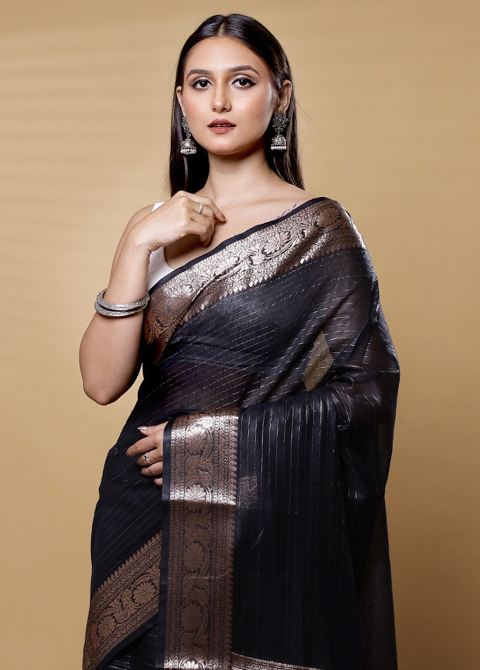 Black Cotton Saree With Blouse Piece