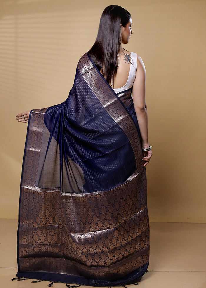 Blue Cotton Saree With Blouse Piece