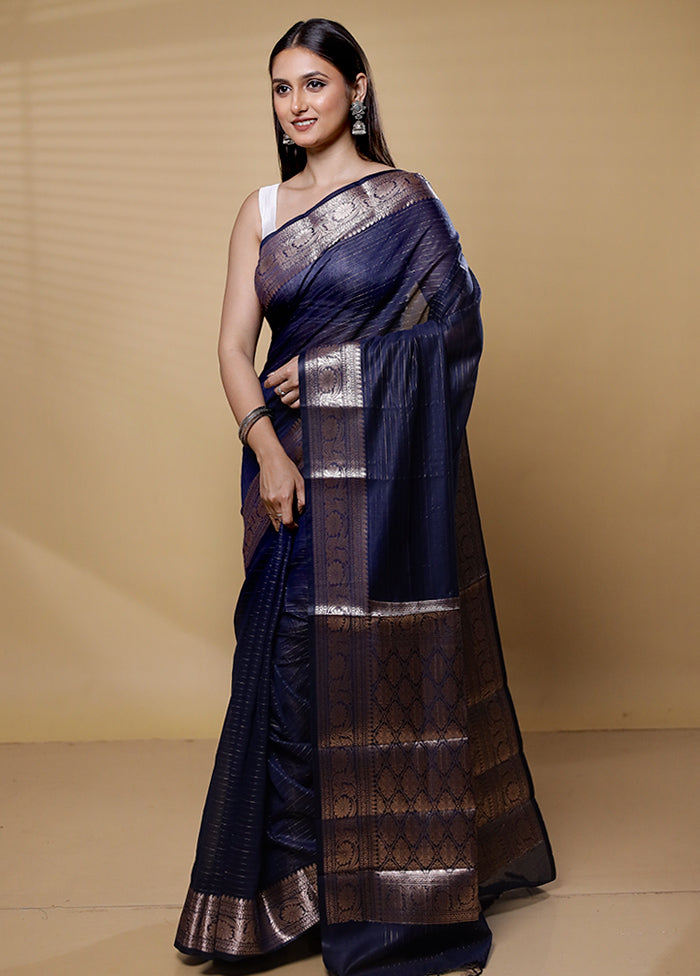 Blue Cotton Saree With Blouse Piece