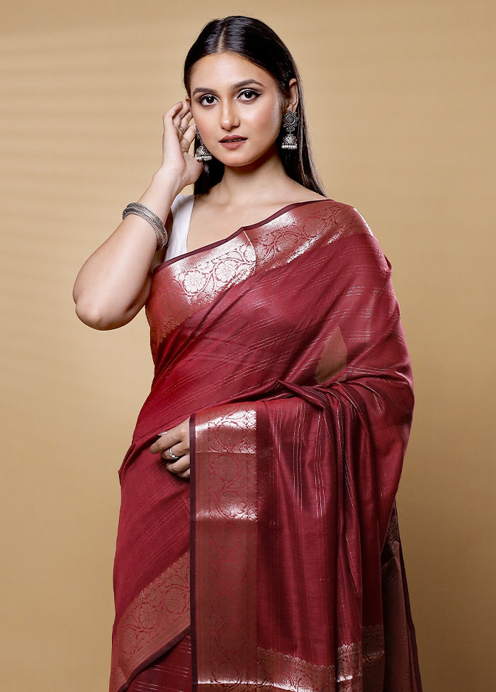 Maroon Cotton Saree With Blouse Piece