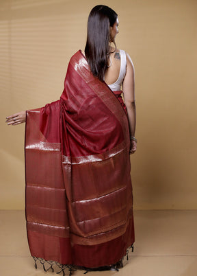 Maroon Cotton Saree With Blouse Piece