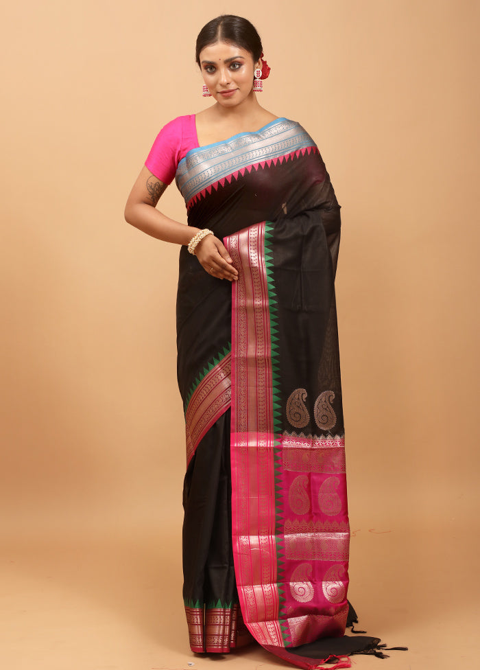 Black Cotton Saree With Blouse Piece