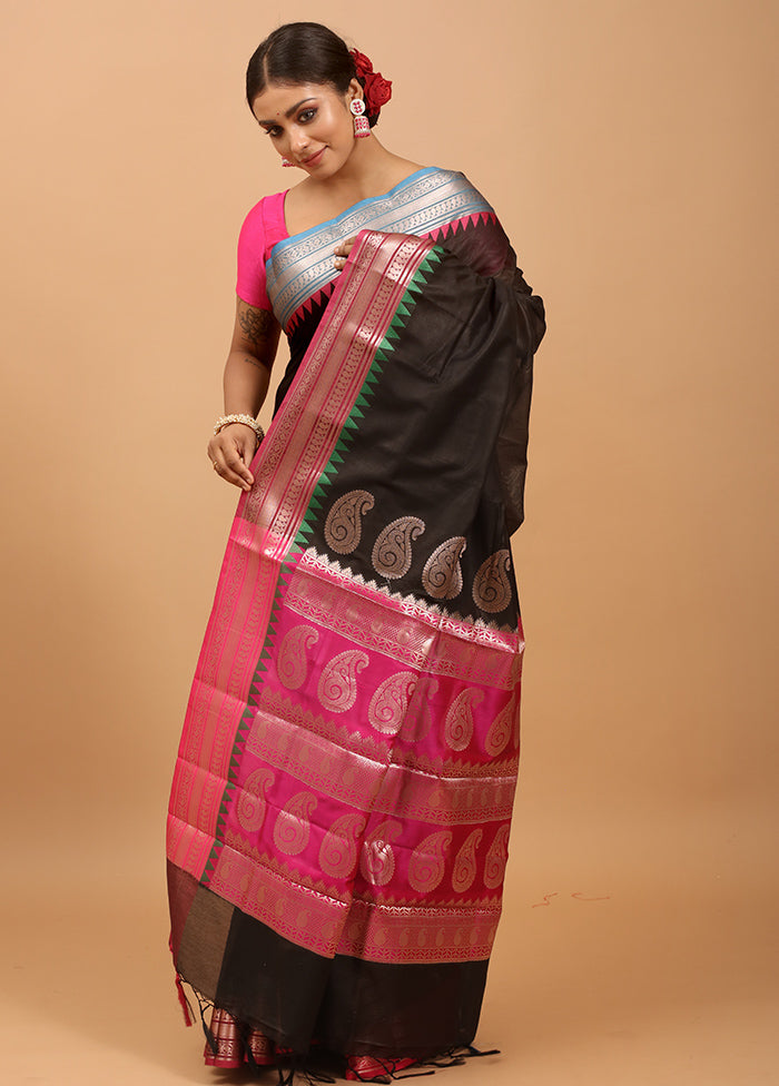 Black Cotton Saree With Blouse Piece