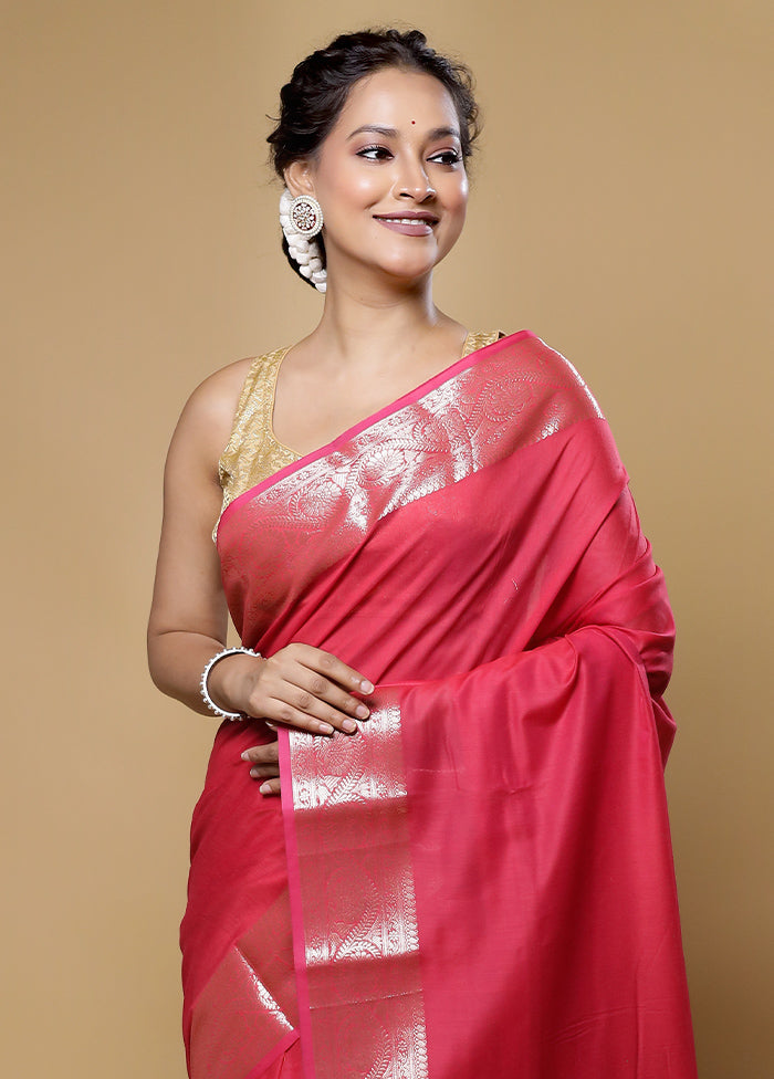 Pink Cotton Saree With Blouse Piece