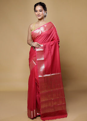 Pink Cotton Saree With Blouse Piece