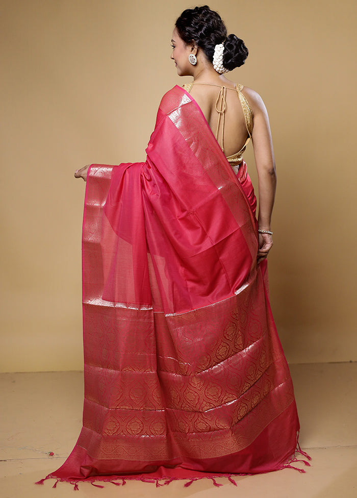 Pink Cotton Saree With Blouse Piece