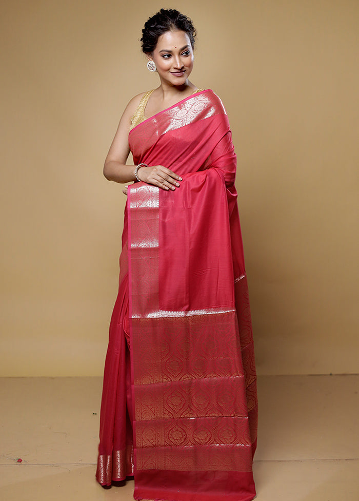 Pink Cotton Saree With Blouse Piece