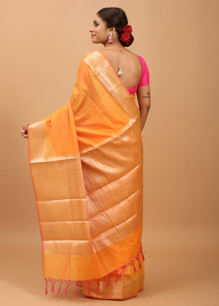 Rust Cotton Saree With Blouse Piece