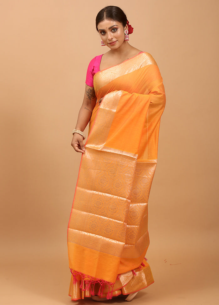 Rust Cotton Saree With Blouse Piece