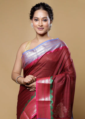 Maroon Cotton Saree With Blouse Piece