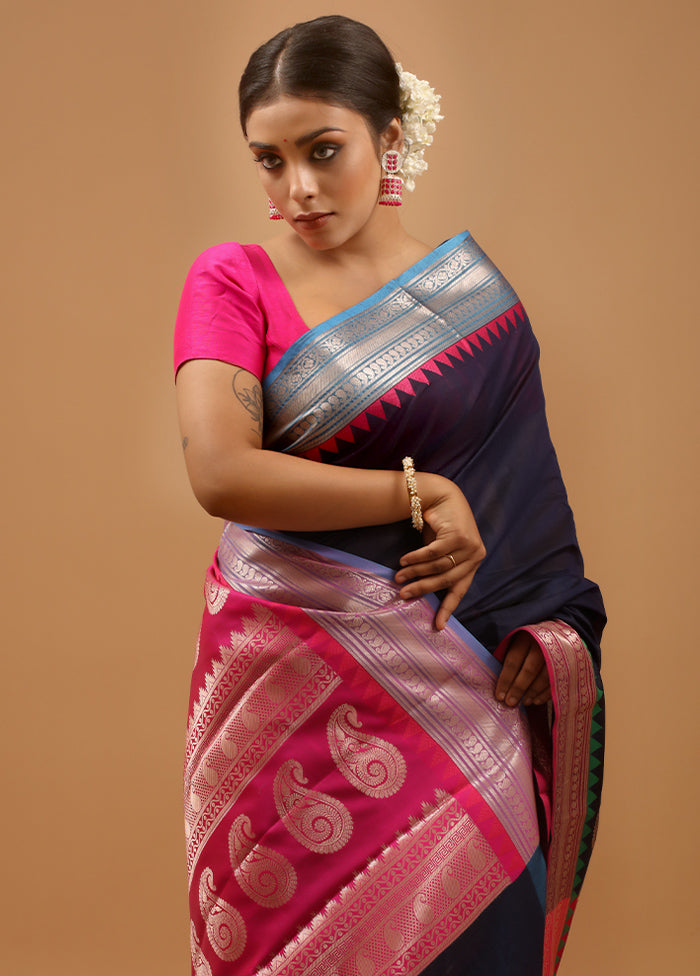 Blue Cotton Saree With Blouse Piece