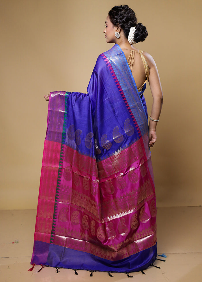 Blue Cotton Saree With Blouse Piece