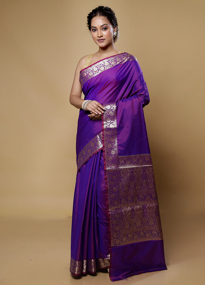 Purple Pure Cotton Saree With Blouse Piece