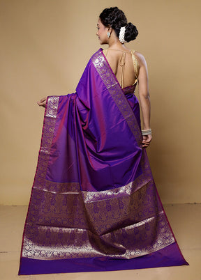 Purple Pure Cotton Saree With Blouse Piece