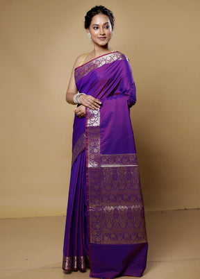 Purple Pure Cotton Saree With Blouse Piece