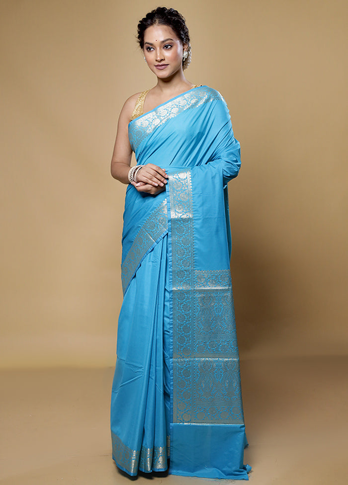 Blue Pure Cotton Saree With Blouse Piece