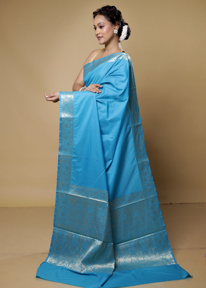 Blue Pure Cotton Saree With Blouse Piece