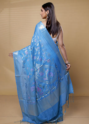 Blue Cotton Saree With Blouse Piece