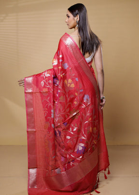 Red Cotton Saree With Blouse Piece