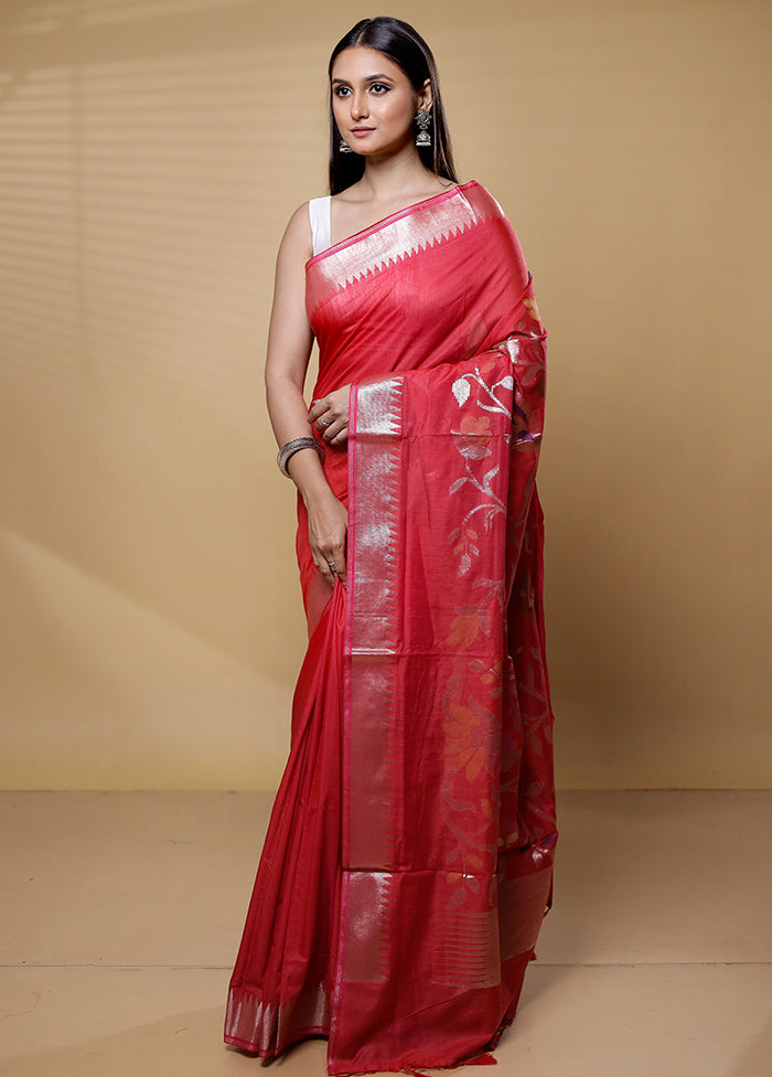 Red Cotton Saree With Blouse Piece